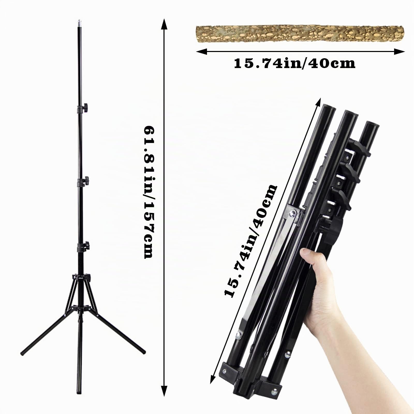 Perchoir en bois de poivre naturel, hauteur réglable idéal pour oiseaux de petite et moyenne taille usage intérieur et extérieur