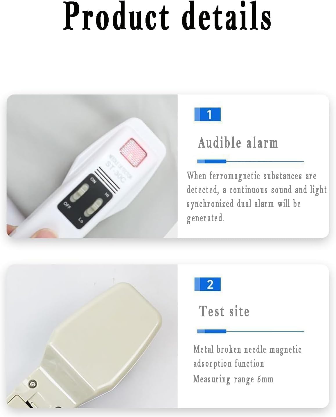 Détecteur d'aiguilles professionnel à main - Détecteur de métaux haute sensibilité pour tissus tricotés avec alarme sonore et lumineuse - Sensibilité réglable pour contrôle de la qualité des textiles