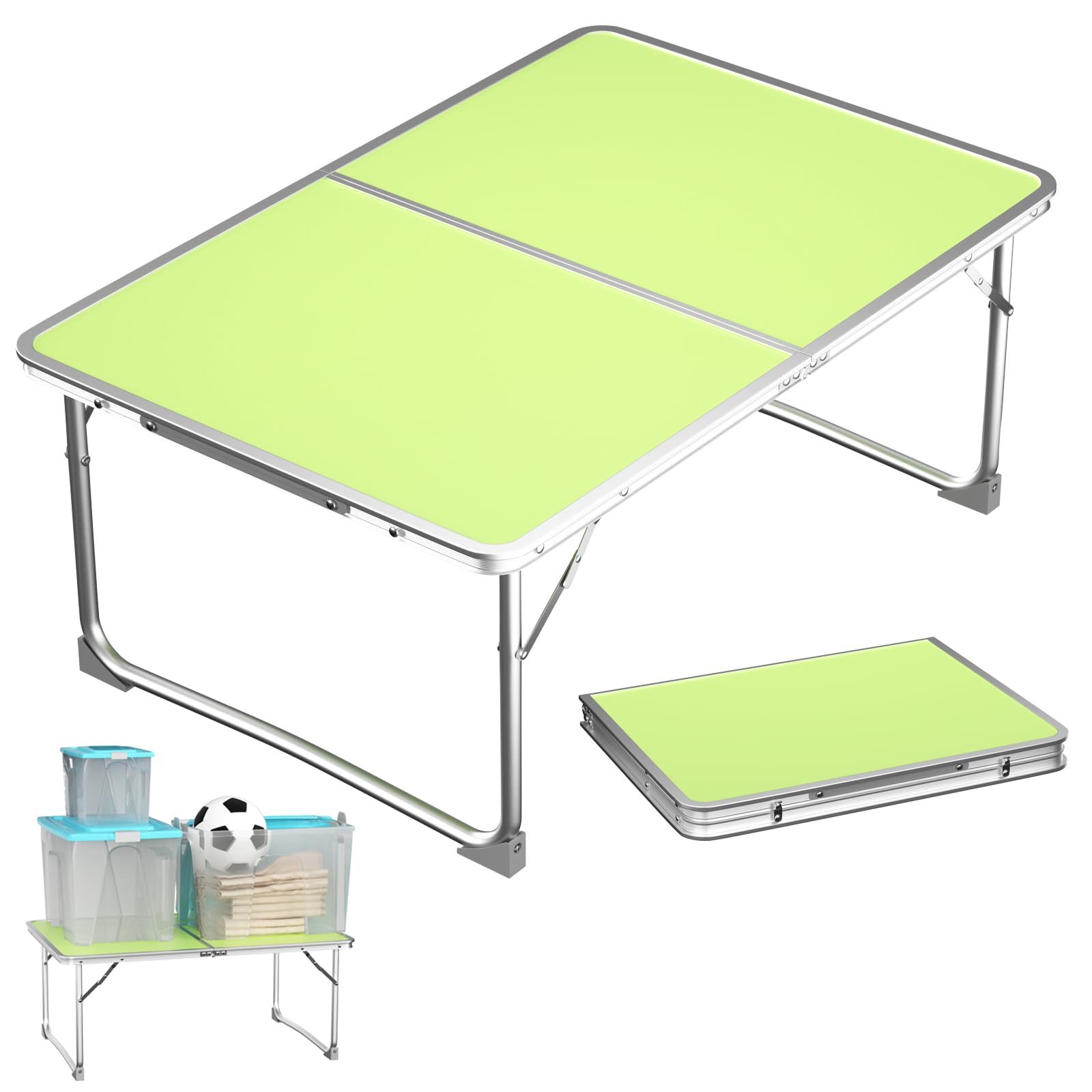 Lucn 2ft Folding Picnic Table Pop-Up Camping Kitchen Work Top Table Trestle Table Indoor Outdoor Garden Catering Folding Table for Picnic Party Dinner 60 x 40 x 26cm Green
