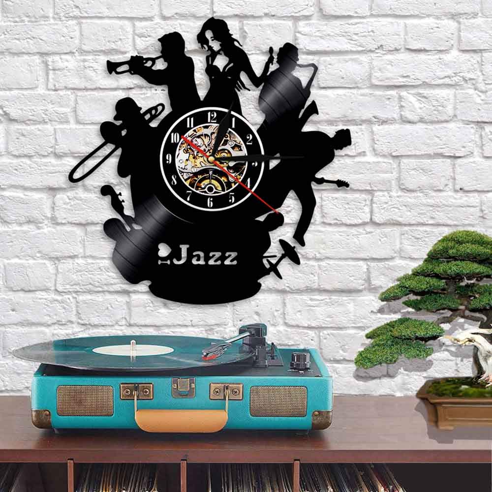 ELD 30 cm muzyka jazzowa sztuka dekoracja 3D zegar ścienny vintage płyta winylowa zegar czasowy wystrój domu zegary wyjątkowy prezent dla muzyka jazzowego artystyczne zegary ścienne zegarki