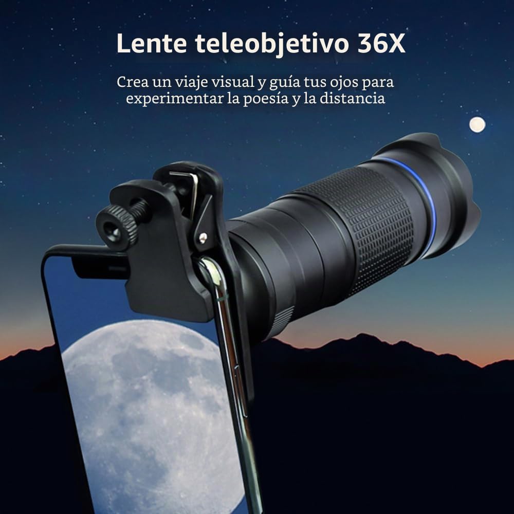 Teleobjetivo HD 36X para Teléfono Inteligente, Teleobjetivo para Teléfono Móvil con Mini Trípode, Lente de Cámara para Teléfono Móvil para Tomar Fotografías y Vídeos (Blue)