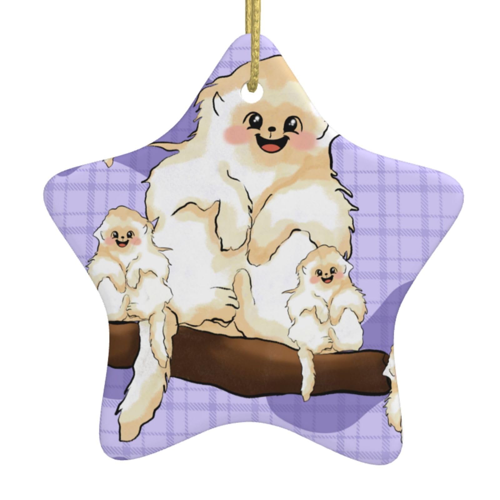 Cute Golden Monkey Christmas Ceramic Star Pendant with Punched Holes and Gold Wire Rope, Christmas Tree Home Decoration