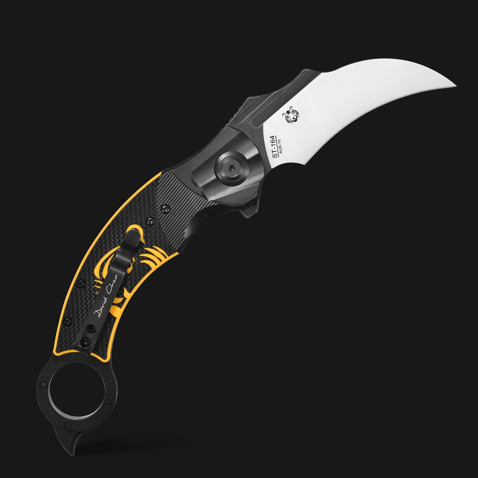 Sitivien ST164 Folding Pocket Knife,AUS-10 Steel Blade,Steel Head CNC Precision Carving+G10 Handle EDC Tool Knife for Outdoor Survival Camping Hiking Fishing(Yellow)