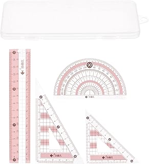 uxcell 定規セット 15cm 直線定規 分度器 三角形の測定ツール 市松模様のデザイン 波線あり 教室 家 事務所 ピンク 4本入り