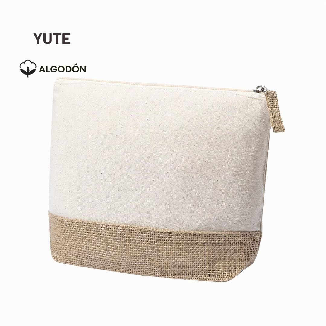 ADRI - 30 Neceser para regalar, bolsa con cremallera de algodón y yute para pintar o personalizar. 21.5 x 16.5 x 5 cm. Bolsas neceser de Viaje, (Beig, 30)