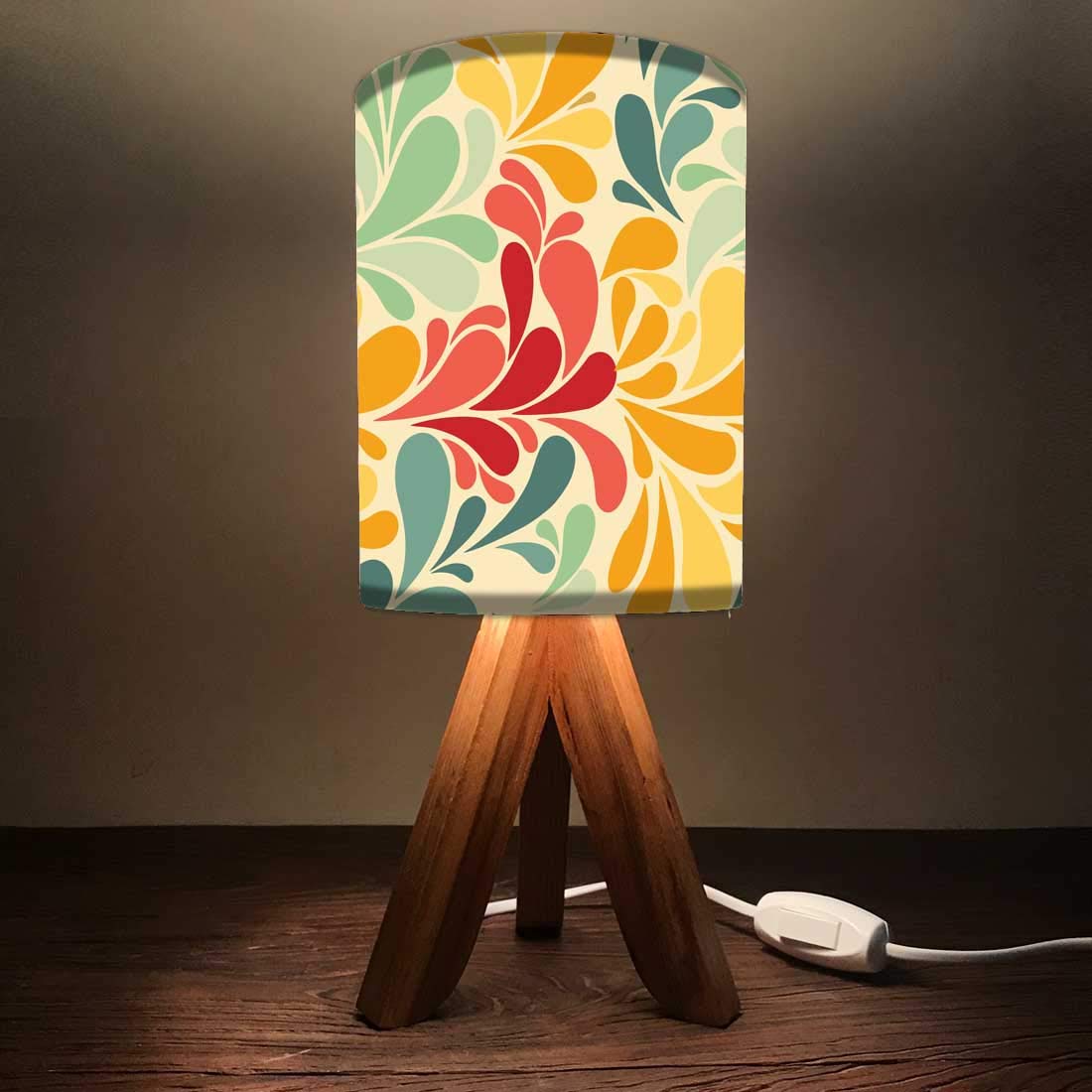 Nutcase Mini Teak Wood Retro Flower Bedside Table Lamp with Small Tripod (Multicolor) - Bulb Included 4