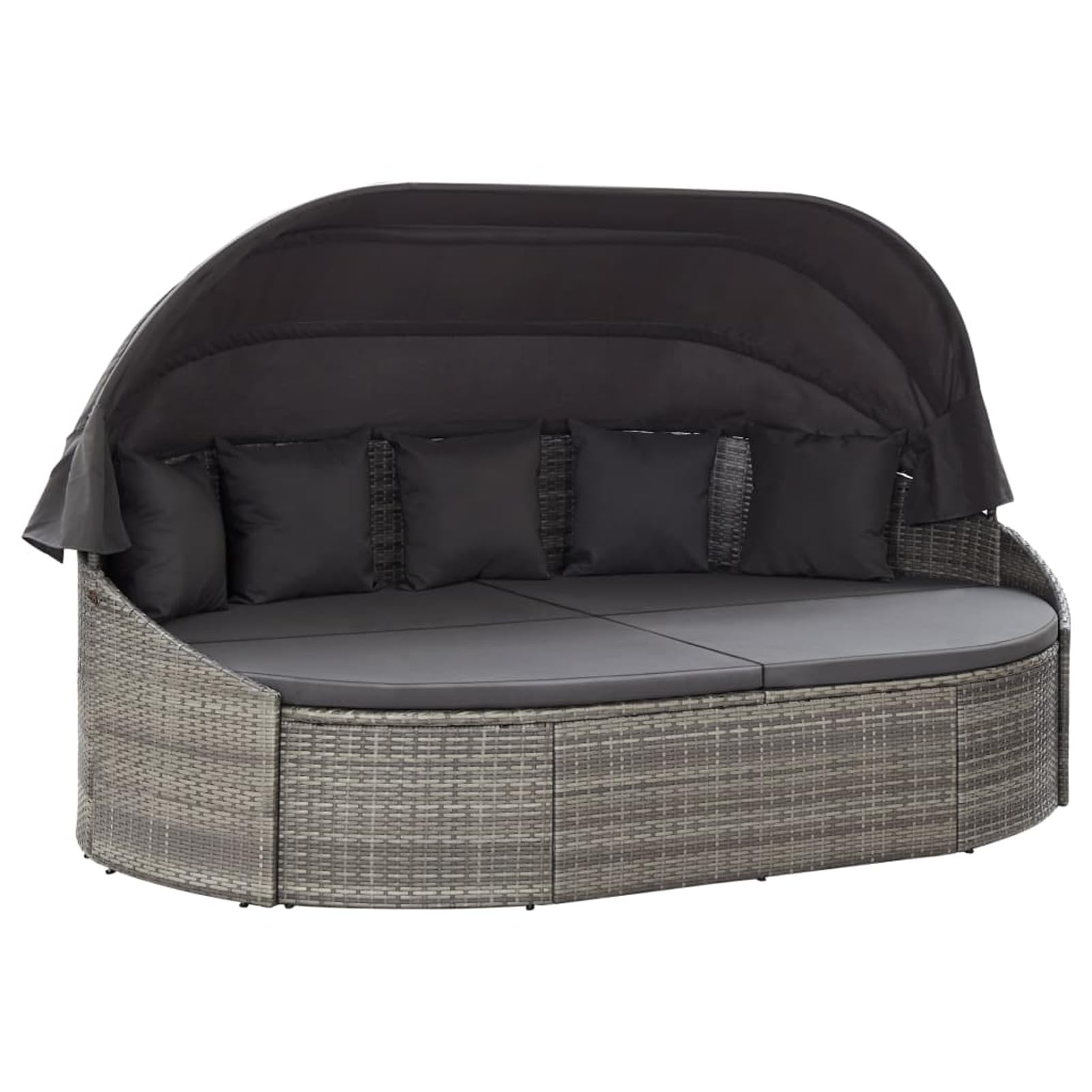 Gecheer Lettino Prendisole,Matrimoniale,in Polyrattan,Grigio,con Baldacchino,Divano Letto,3 Posti,da Giardino Esterno,in Polyrattan,Lettino da Giardino Matrimoniale,Grigio e Antracite