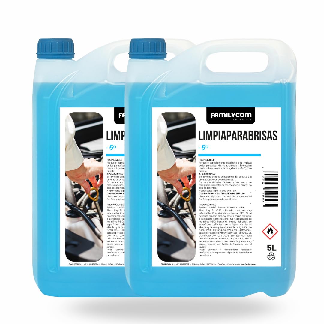 Limpiaparabrisas Coche Concentrado Antilluvia - Visibilidad Superior y Protección hasta -5ºC - No deja Manchas - Fórmula Repelente de Agua – 10L