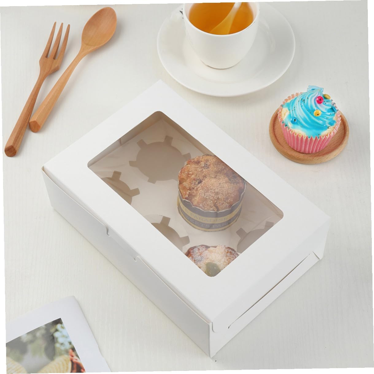 GALPADA 15pcs White Cardboard 6-cupcake Boxes with Window Muffin Storage Container for Birthday Party Baking Supplies Bulk Cupcake Carrier Packaging