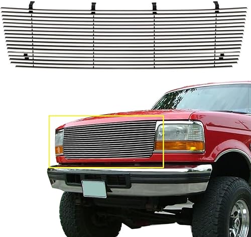 Rejilla pulida delantera superior superior para Ford Bronco F-Series 1992-1997 Pickup F-150F-250F-350 Cromo Billet Grill Inserto de parrilla Rejilla pulida delantera superior superior para Ford Bronco F-Series 1992-1997 Pickup F-150F-250F-350 Cromo Billet Grill Inserto de parrilla