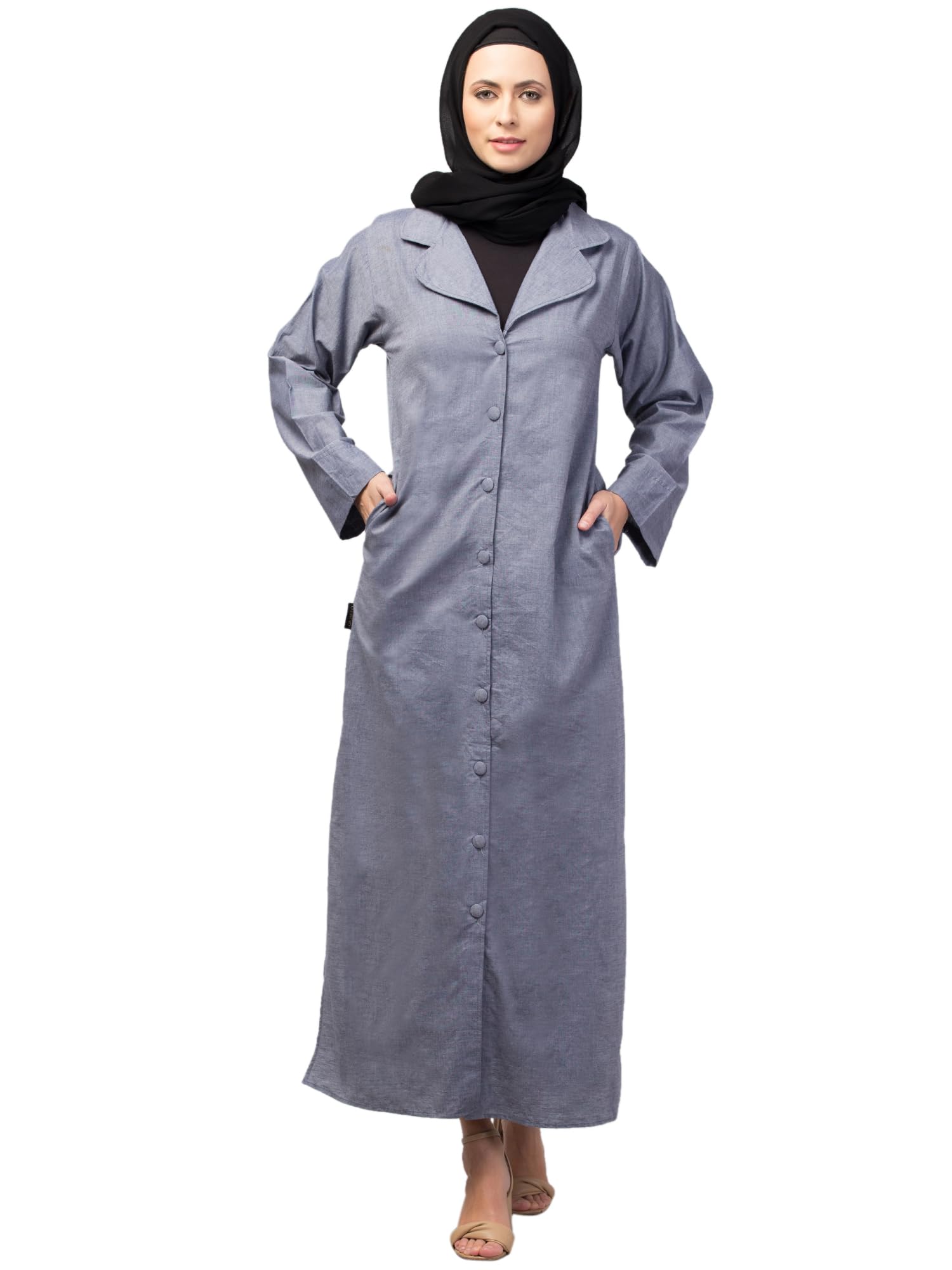nazneen Front open Sky blue Coat Collar Self Fabric Button Coat style Abaya/Burqa/Naqab-picture-32