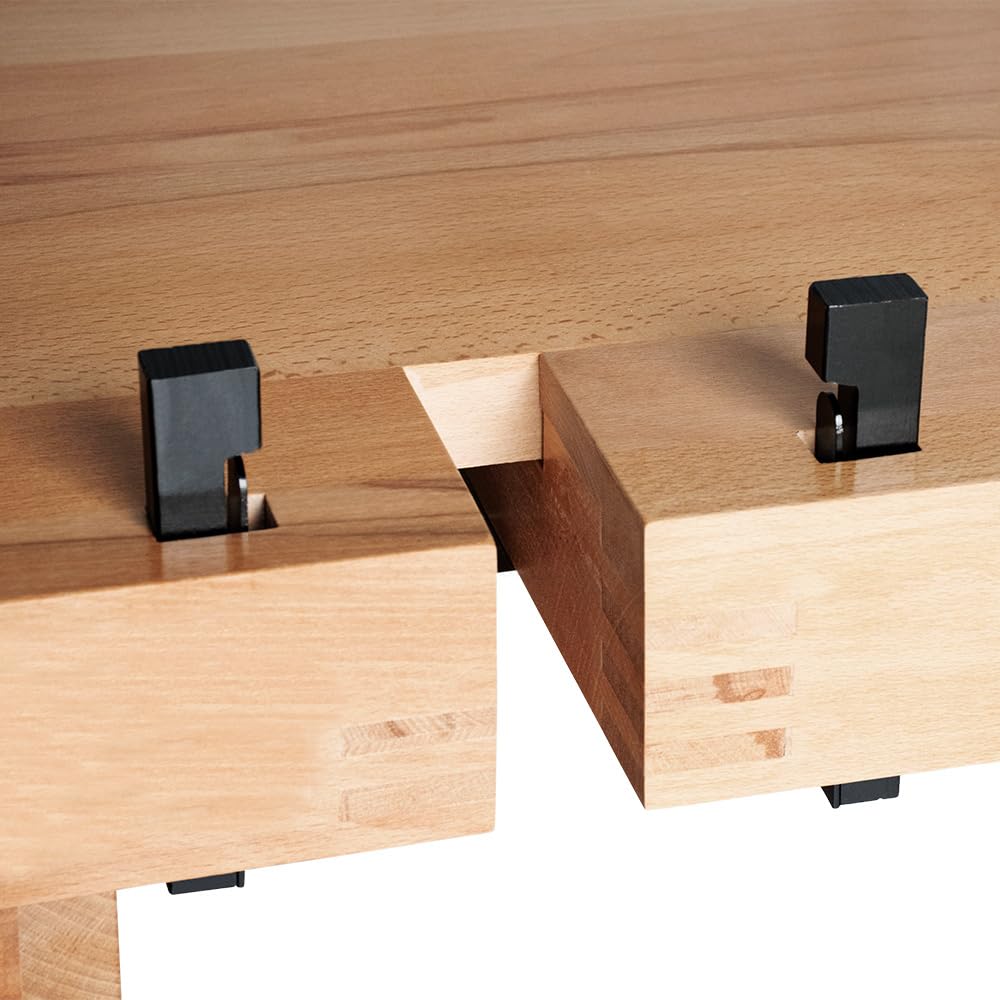 BAMATO Hobelbank WORK-2100 Buchenholz Werkbank Massivholz Werkstatt Tisch | Robuste Massivholz-Werkbank aus Buche mit 82,5cm Arbeitshöhe | 2 stabile Spannzangen & geräumige Schublade für Werkzeuge