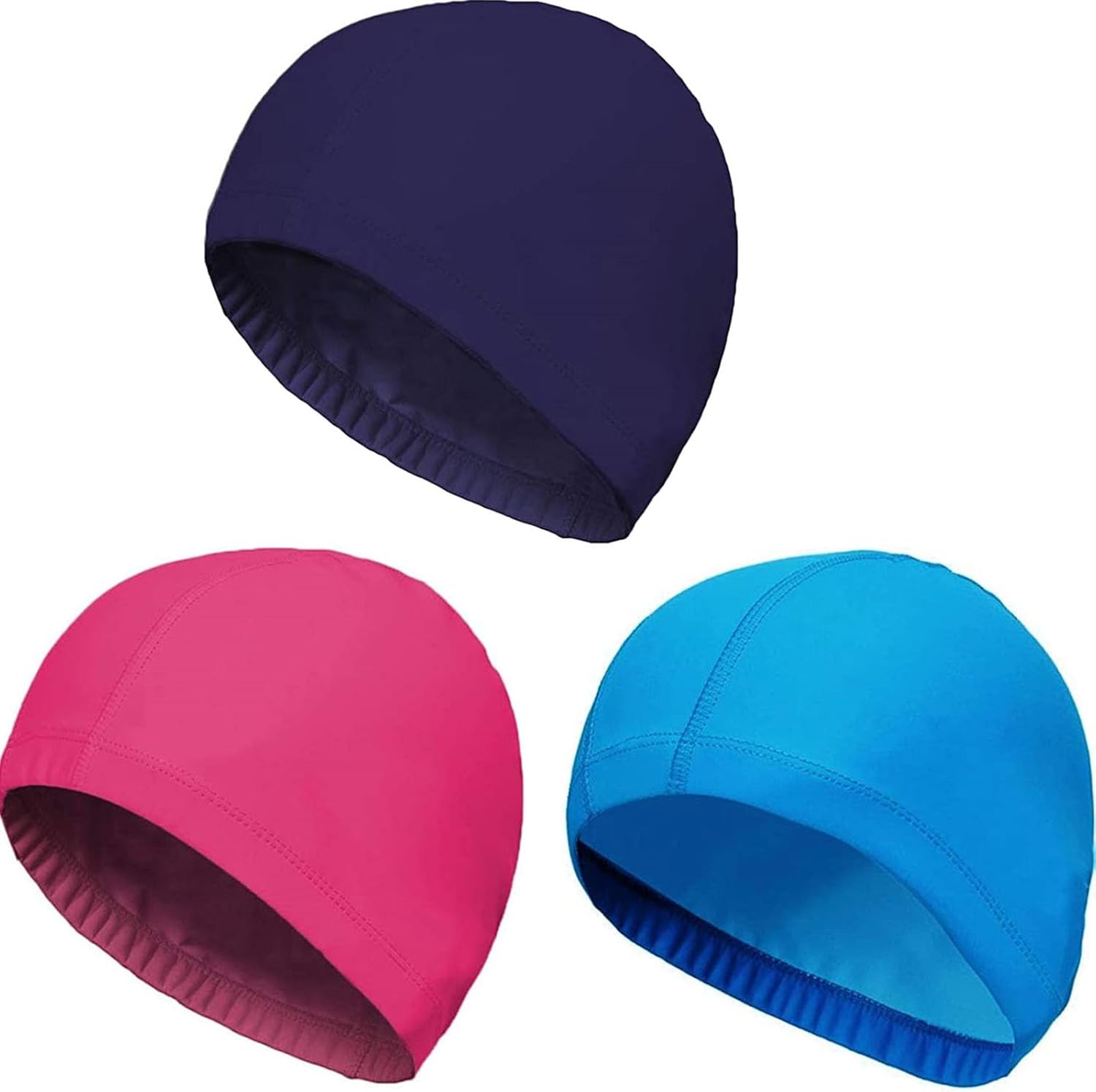 Fabric Swimming Cap Kids 3 PCS Elastic Swim Caps Kids Long Hair Swimming Cap Flexible Nylon