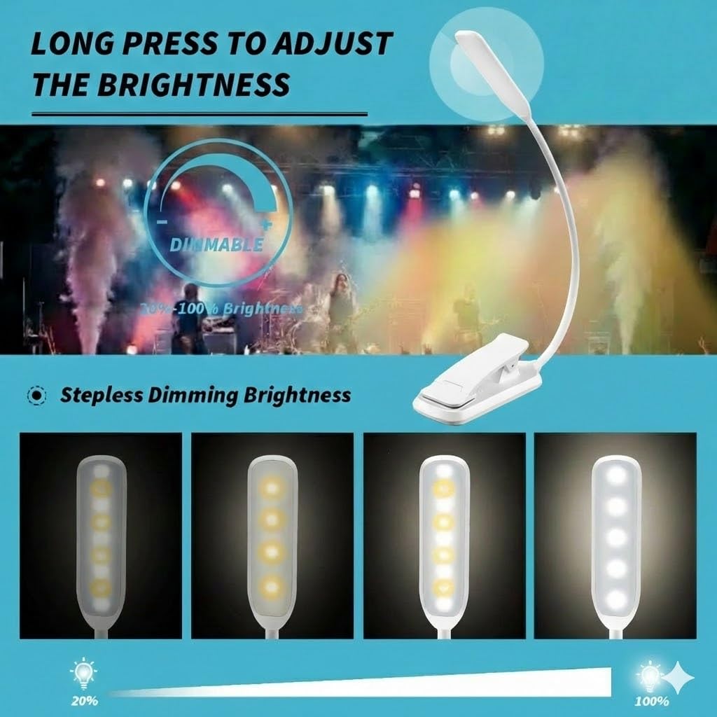 Infitronic IN9LEDNLPRO2W 9 LED Buchlampe Klemmlampe – 3 Farbmodi, stufenlos dimmbar, Augenschutz Leselampe mit 360° Schwanenhals, USB wiederaufladbar, Bettlampe für Bett, Kindle & Reisen