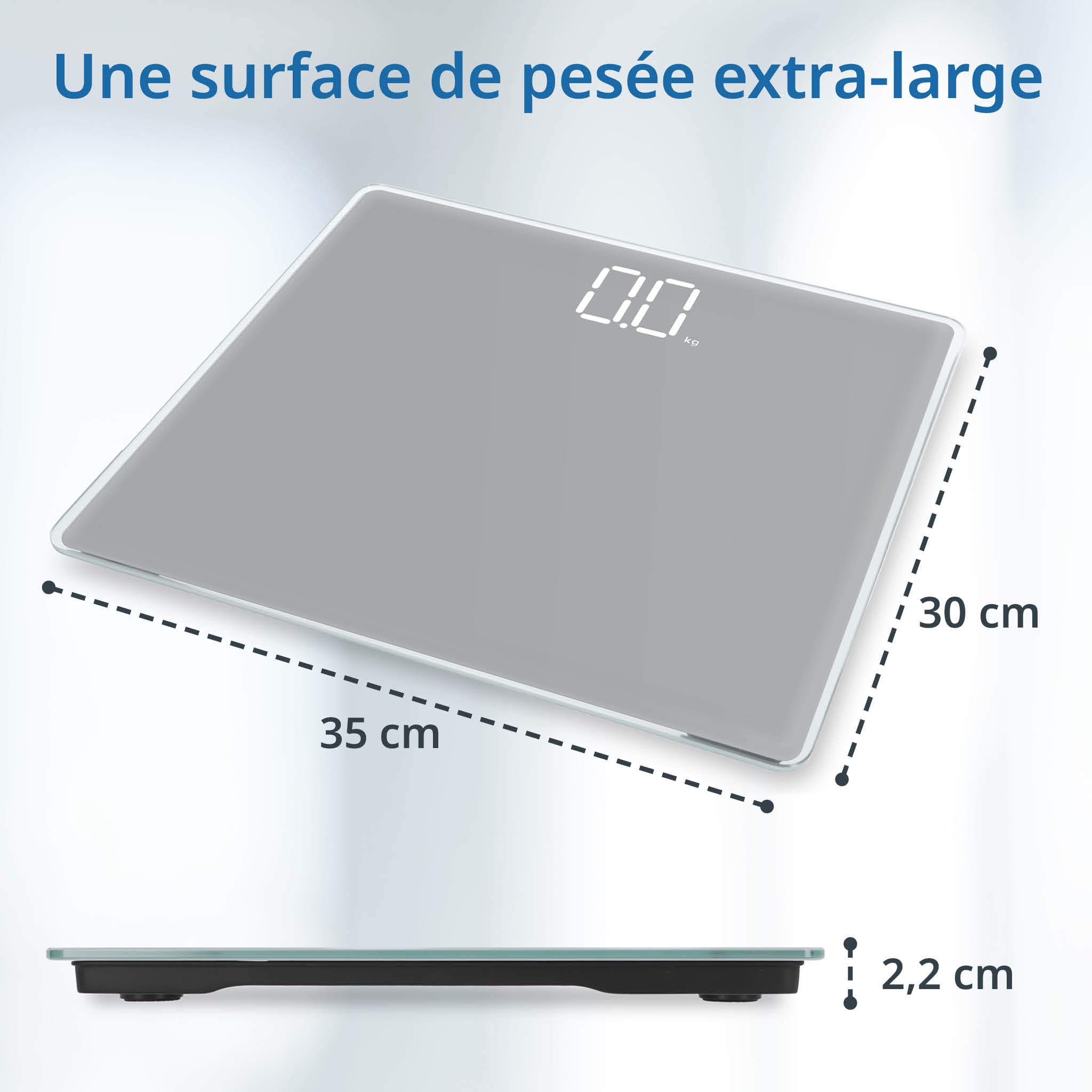 ADE Balance pese personne numérique avec grande capacité de charge jusqu'à 220 kg | pèse-personne fiable et précis avec chiffres lumineux XXL | grand écran | très grande surface de pesée | gris
