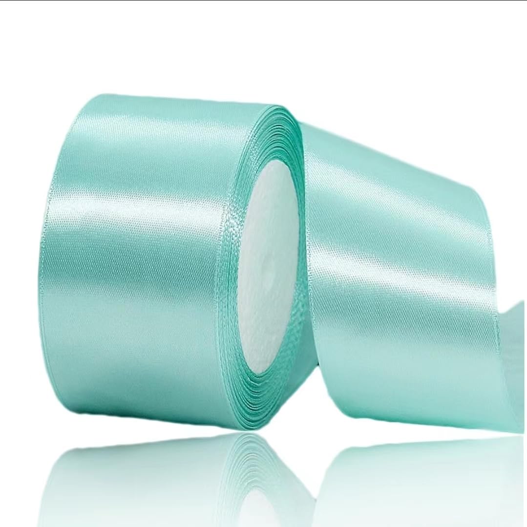 Mint Green Luxury Satin Ribbon 50 mm x 23 Metres, Perfect Plain Fabric Ribbon for Gift Wrapping, Crafts, Wedding Parties, Christmas, Hair Bows, Bouquets, Anniversaries, Baby Showers