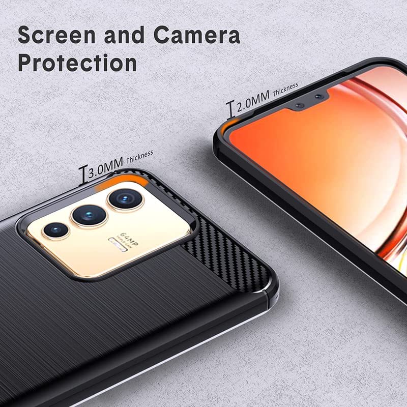 Image of NPRC Hybrid Ultra Slim Protective Case TPU Non-Slip Carbon Fiber Texture Shockproof Case Cover for Vivo V23 - Black