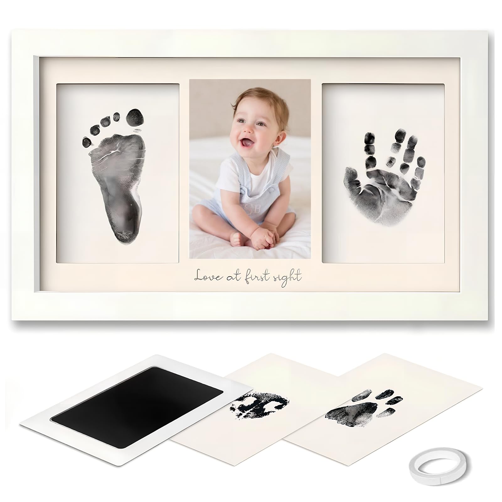 Baby Handprint and Footprint Photo Frame Kit for Newborn Girls and Boys Memorable Keepsake with Clean-Touch Ink Pad Baby Shower Unique Gift