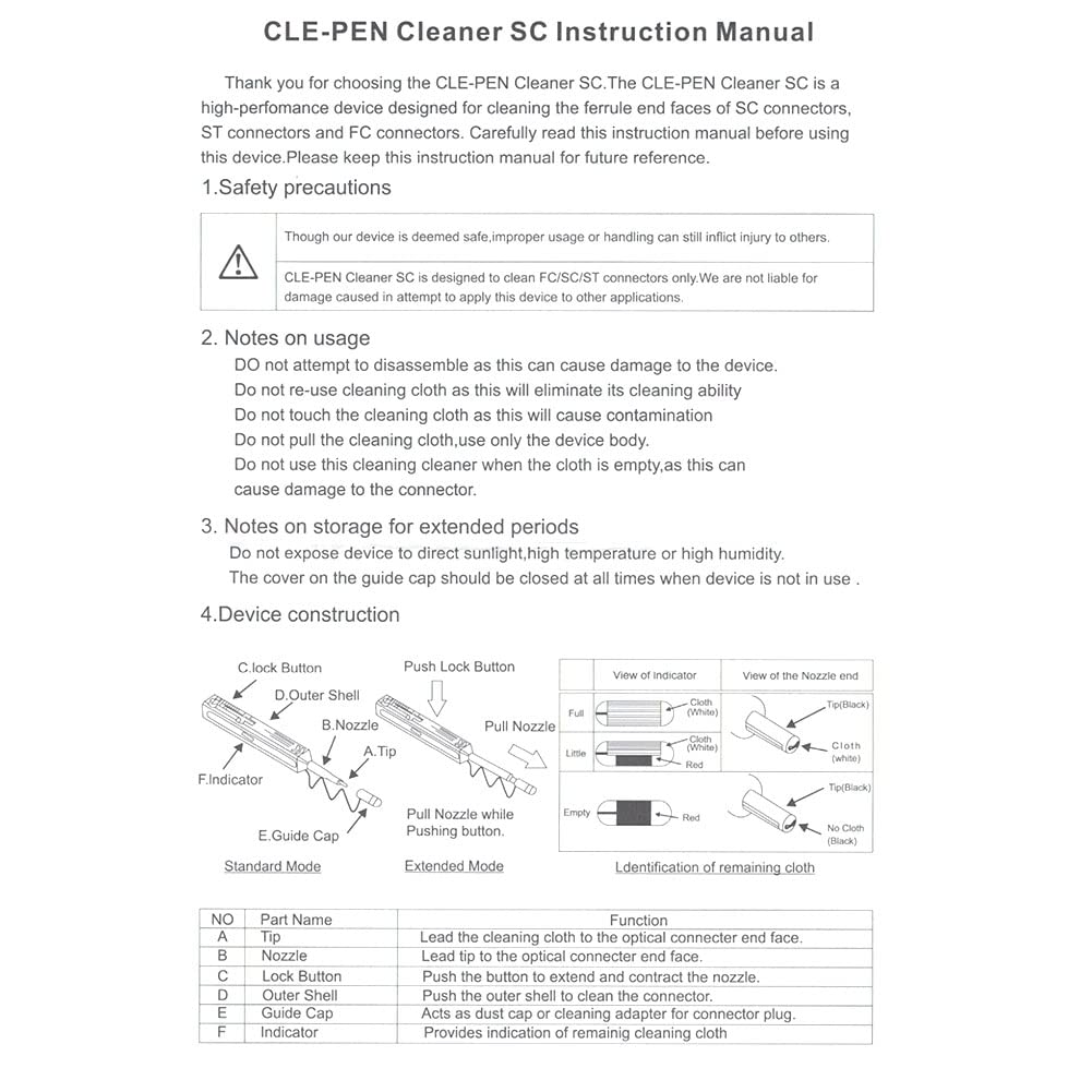 Pasuihcay SC/FC/Cleaning Tool 2.5Mm Cleaning Pen 800 Cleaning Fiber Optic Cleaner