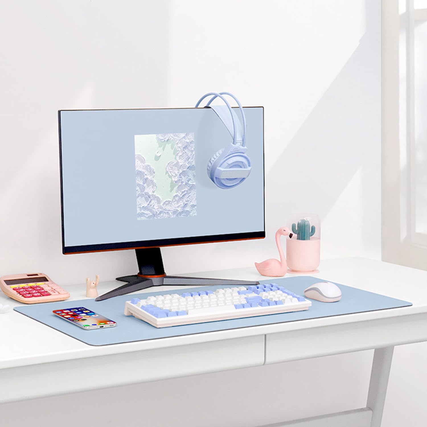 Set di 2 tappetini da scrivania in pelle, antiscivolo, protezione impermeabile, superficie silenziosa, tappetino multifunzione per scrivania per laptop per ufficio e casa, 70 x 35 cm