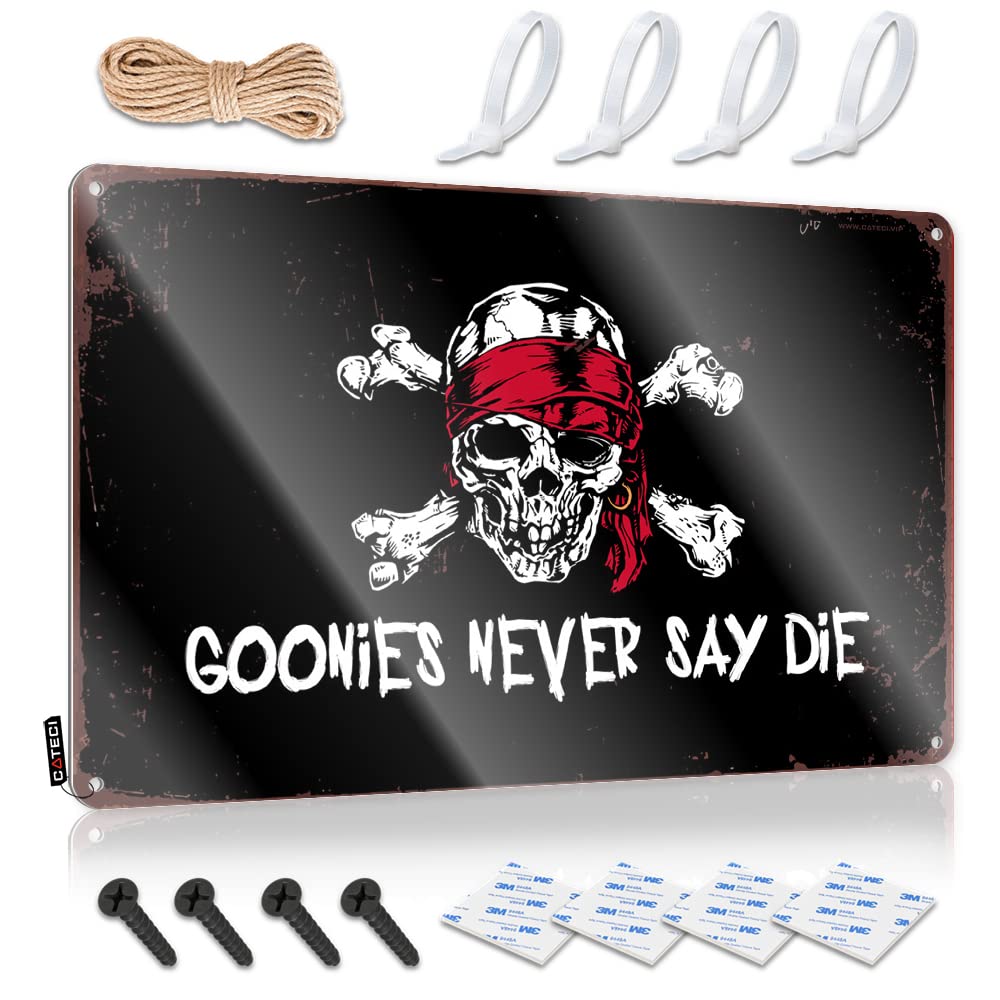 Bbq Signs Outdoor Goonies Never Say Die Tin Sign Retro Tin Signs Backyard Bar Sign(30X40CM)