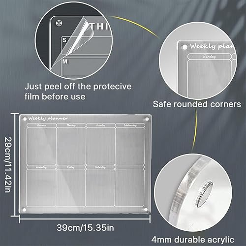 Miniatura 5 de Pizarra magnética acrílica de borrado en seco para refrigerador, 15.4 x 11.4 pulgadas, 2 juegos de 2 tableros de planificación semanal y mensual