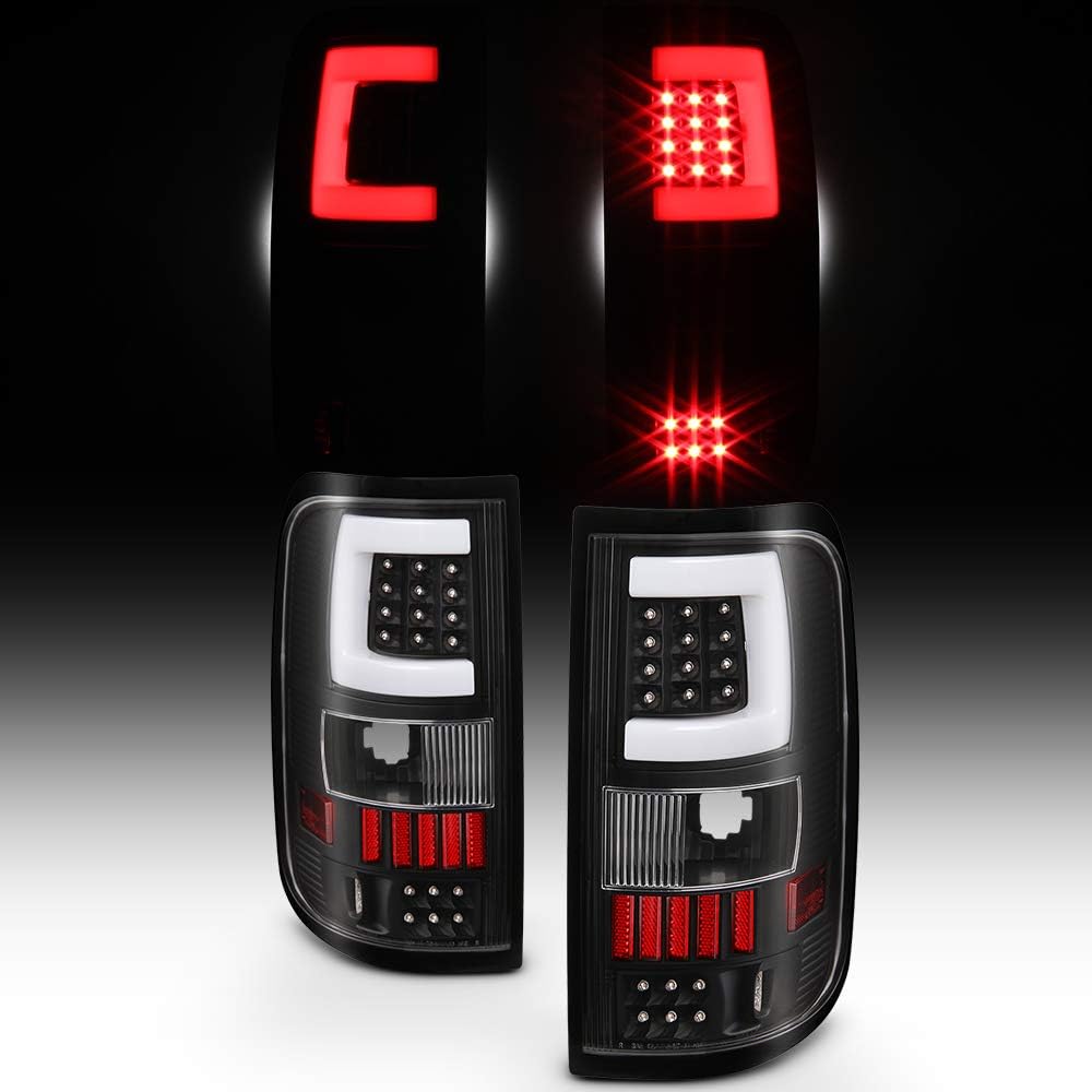 AKKON - For 2004 2005 2006 2007 2008 Ford F150 LED Tube Black Tail Lights Brake Lamps Replacement Set