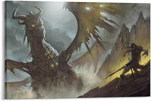 Miniatura 1 de Póster artístico en lienzo con diseño de dragones y guerreros de fantasía de dragones y guerreros, impresión moderna para decoración de dormitorio
