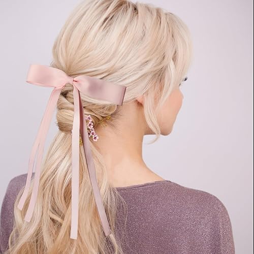 Miniatura 7 de Parcce 4 pinzas para el cabello con lazo con borla y cola larga para mujeres, niñas, adolescentes, niños, soporte sólido con lazo de moda,