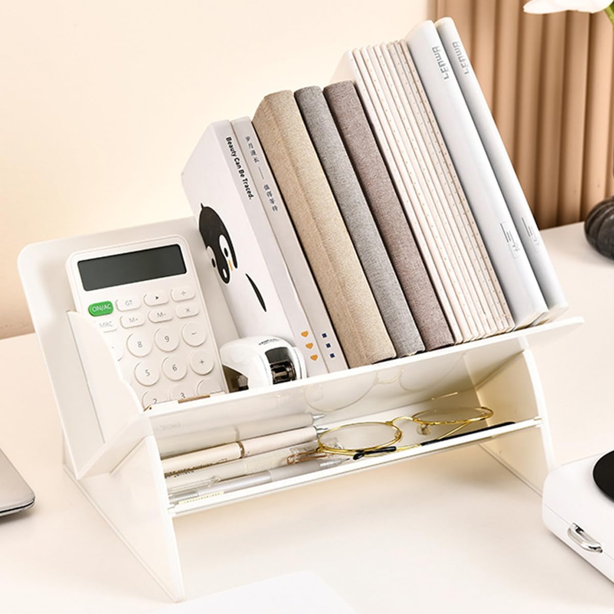 Acrylic Desktop Bookshelf, Detachable Bookcase, Clear Book Organizer, Book/CD/Magazine Rack for Office/Study Room Library/Home (White, 12.6“) 12.6" White