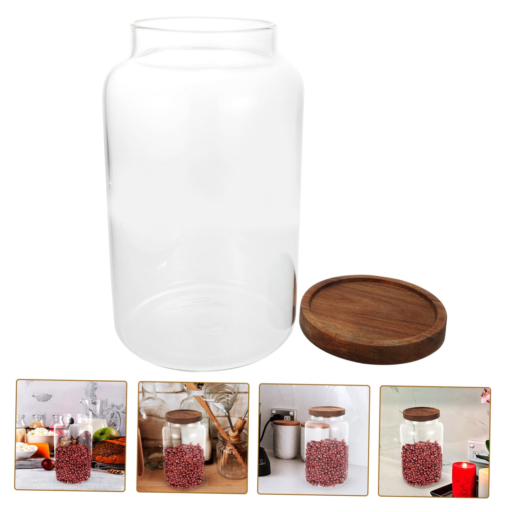 Vorratsglas Aus Glas Mit Holzdeckel 2,8l Verschließbarer Küchen Aufbewahrungsbehälter Für Getreide Und Lebensmittel Feuchtigkeitsdicht Mit Stabilem Boden