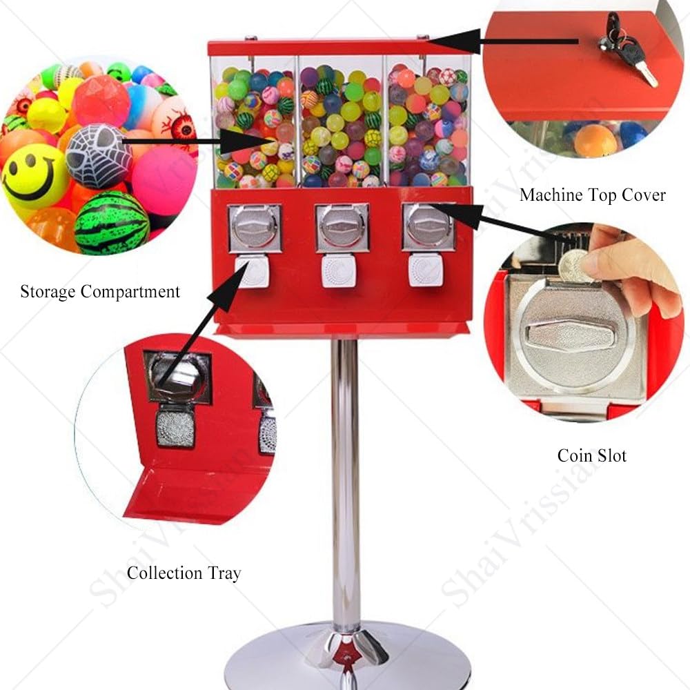 Kommerzieller Gumball Automat Mit 3 Spendern Black | Für Kaugummi,Bonbons,Kapseln,25-Cent Oder 1-Euro Münzbetrieb,Metallständer,Für Laden,Arcade,Eingangsbereich