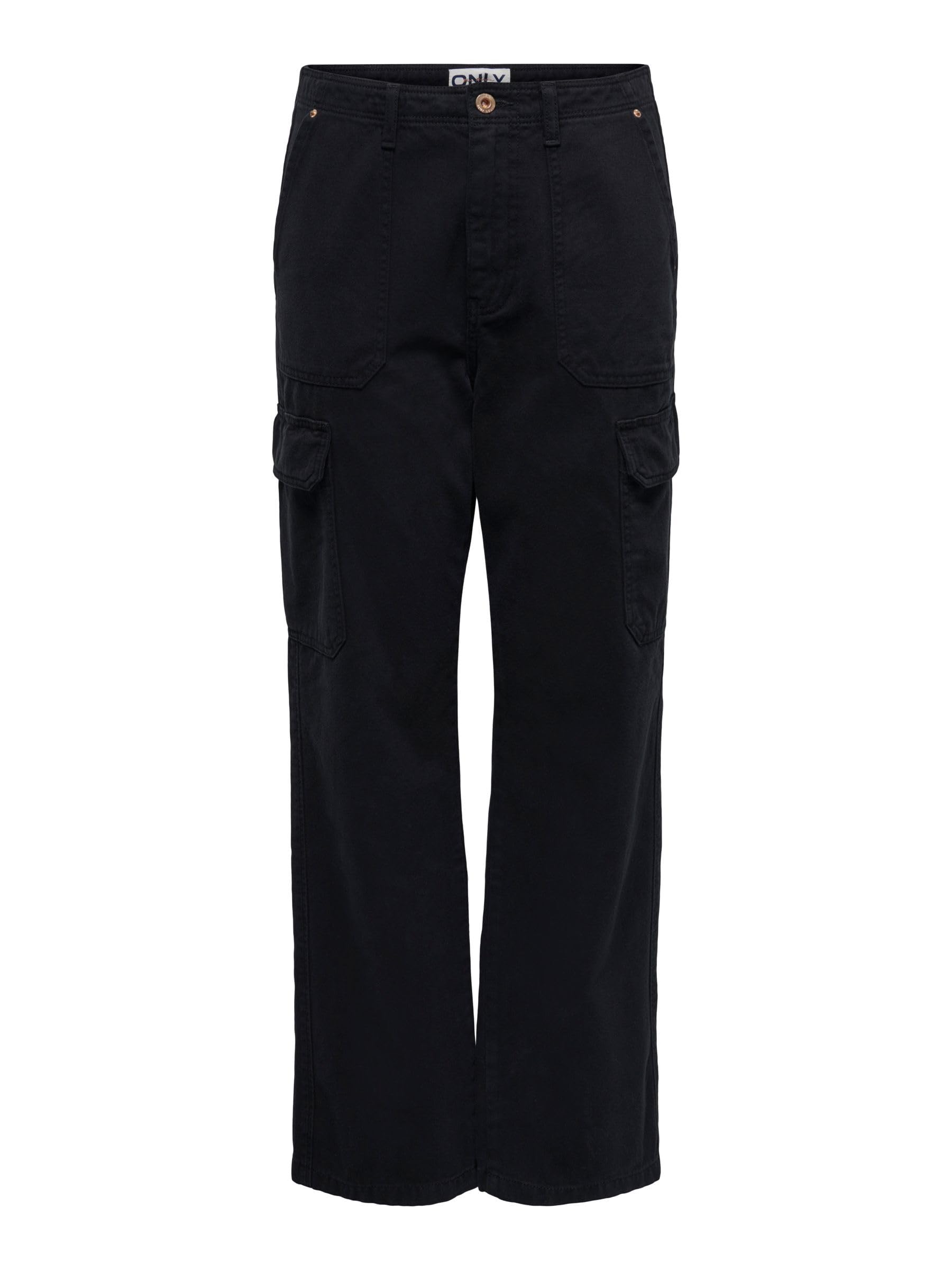 ONLY Female Cargo Trousers ONLMALFY High Waist Loose Cut Cargo Trousers, Black, S / 32L