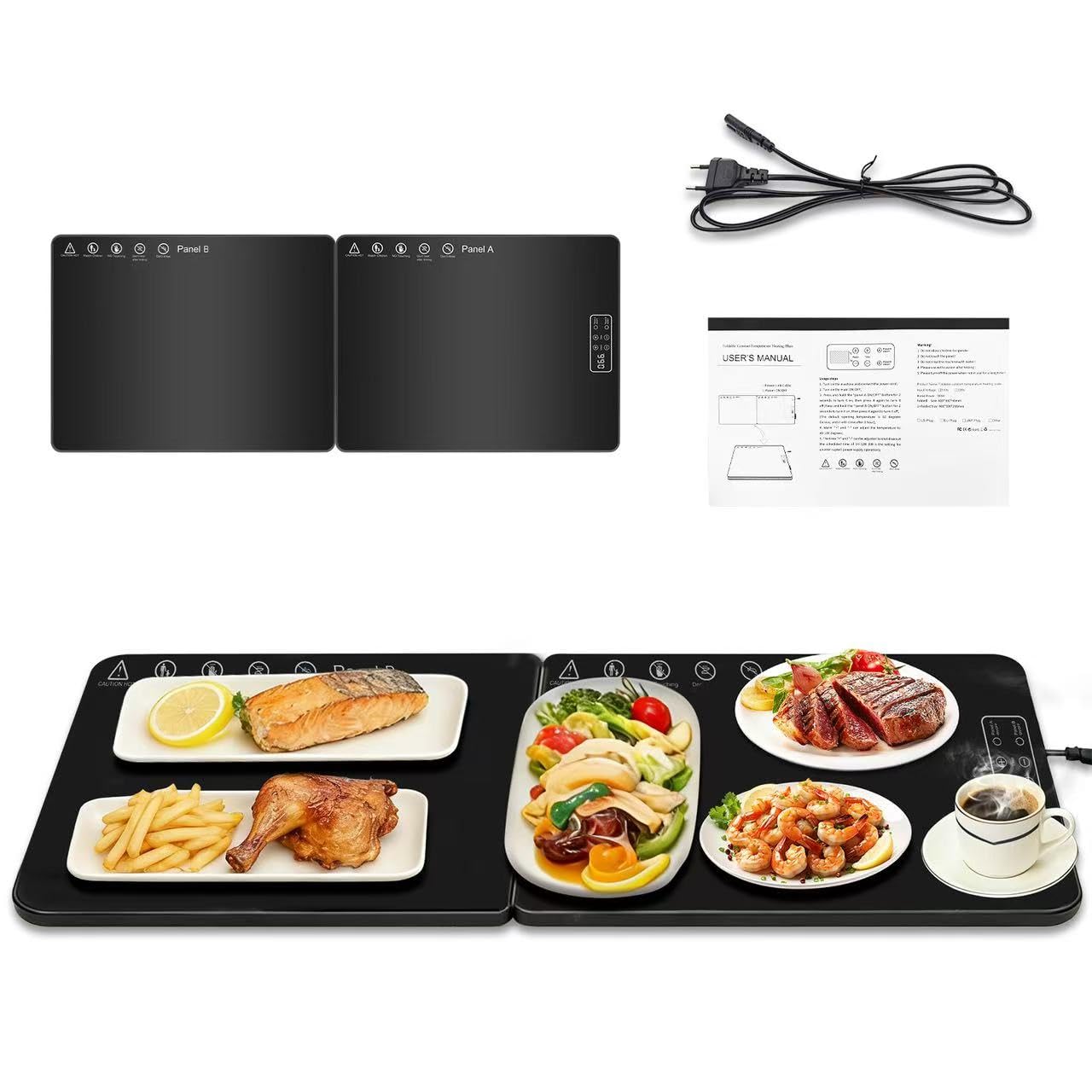 Plaque Chauffante Pliable 80*30 CM, Chauffe Plat Électrique à Température Réglable, Plateau Chauffant Électrique pour Buffets, Banquets et Repas de Famille, Maintien au Chaud et Décongélation