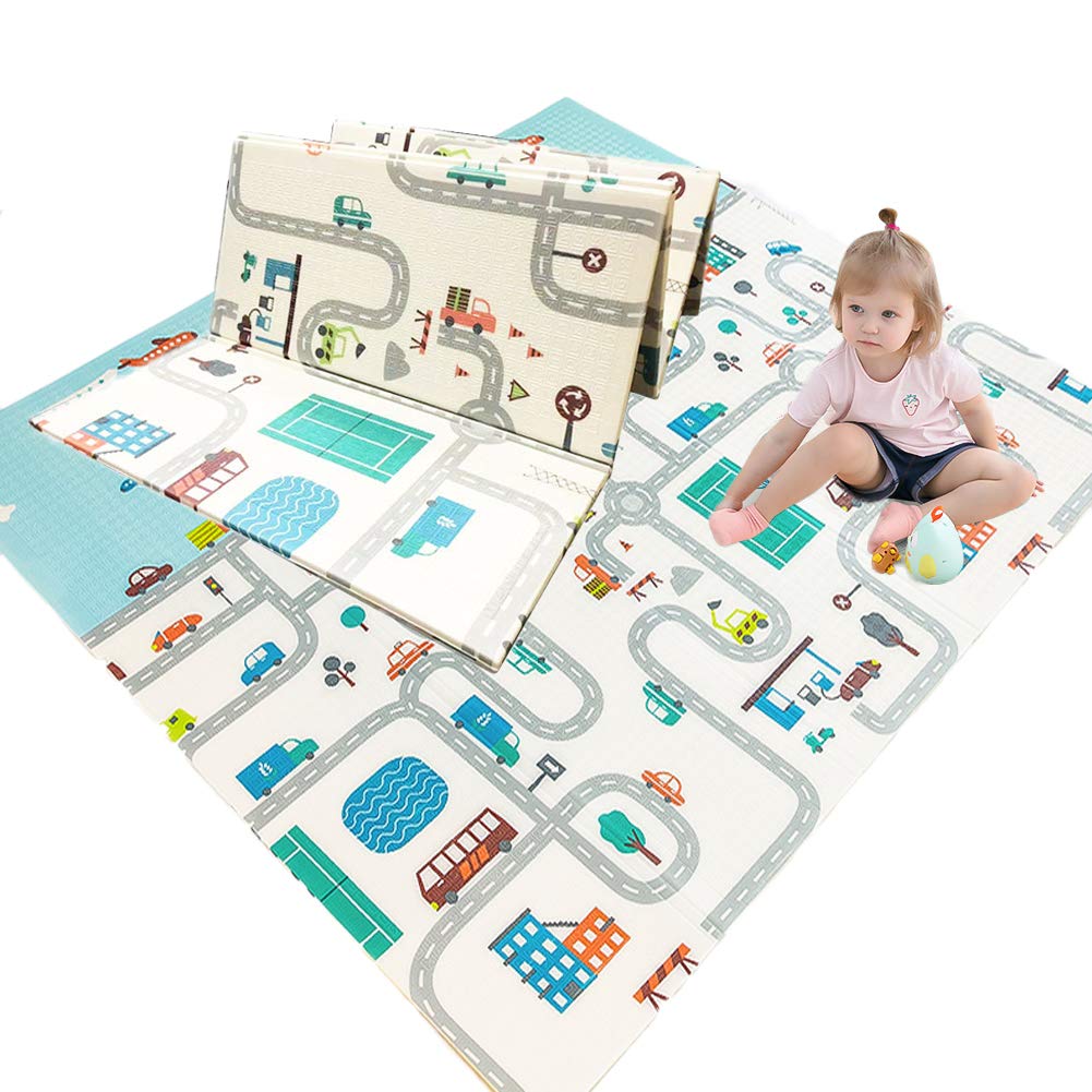 Eanpet Baby Play Mat Foam Area Rug for Kids Toddler Infant Ultra Thick Folding Large Crawl Mat Non-Slip Playmat for Bedroom Playroom Nursery ABC Letter (Traffic)