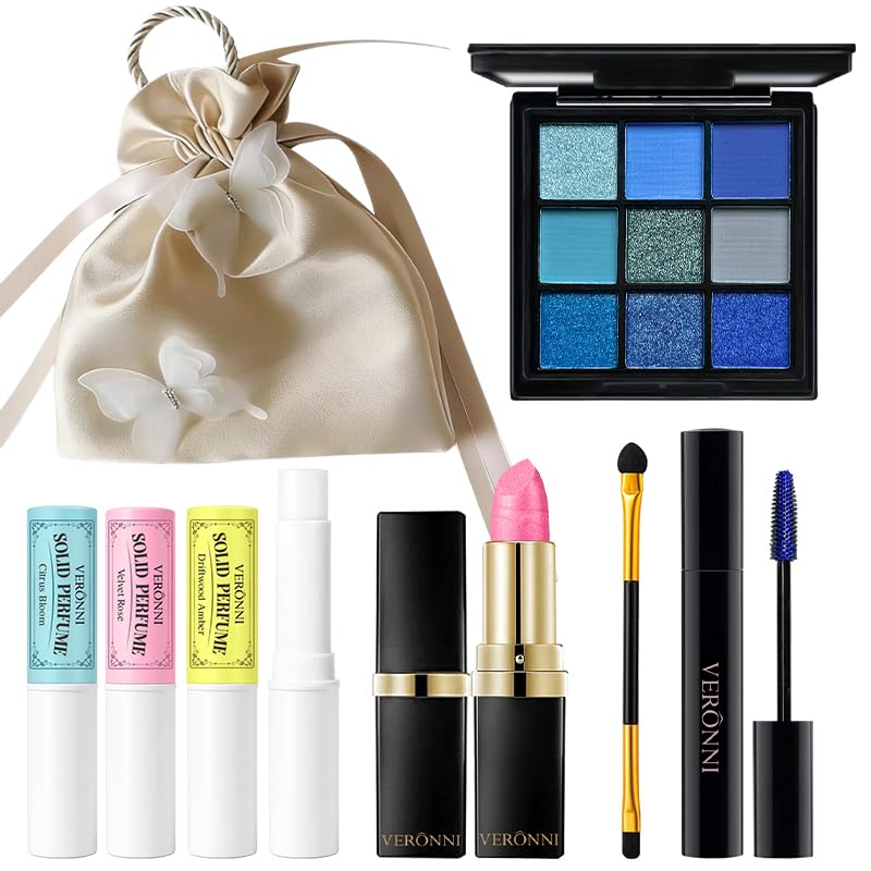 9-color eyeshadow palette + solid balm + rip-off lip gloss + mascara + makeup brush Makeup gift set holiday gift for girlfriend, birthday, Valentine's Day, Mother's Day, Christmas (Set B)