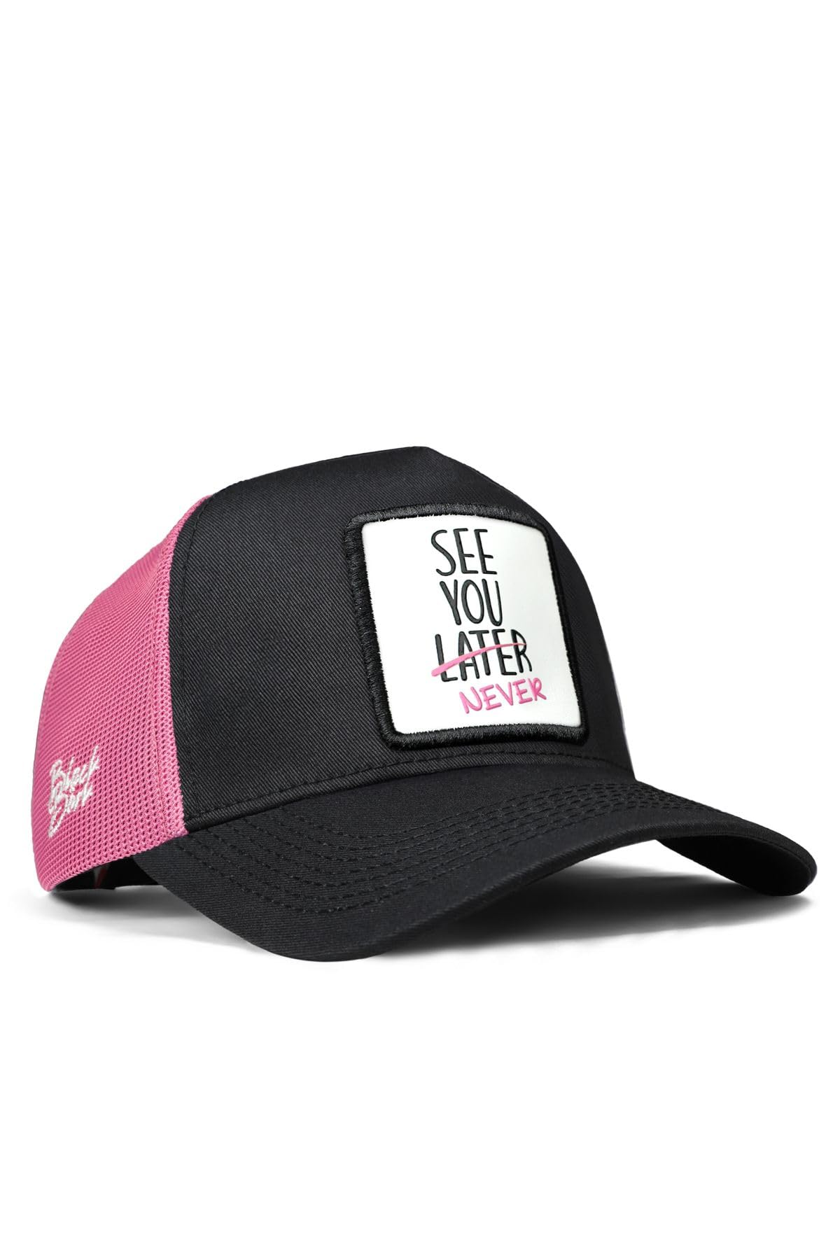 Gorra de Trucker Premium Negro - Rosa con Parche See You Later Never