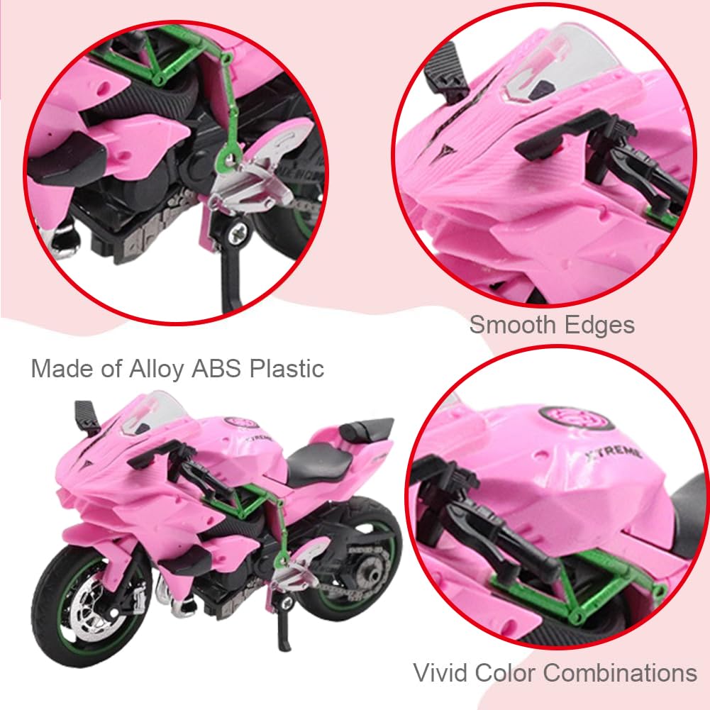 Motorbike Mode - Kids Motorbike Toy,Motorcycle Model Ornaments,Motorcycle Toys Alloy Motorbike Toy Highly Simulation Motorbike Model Pull-Back Vehicle Toy For Child Intellectual Toy Gift (Pink) - Image 3