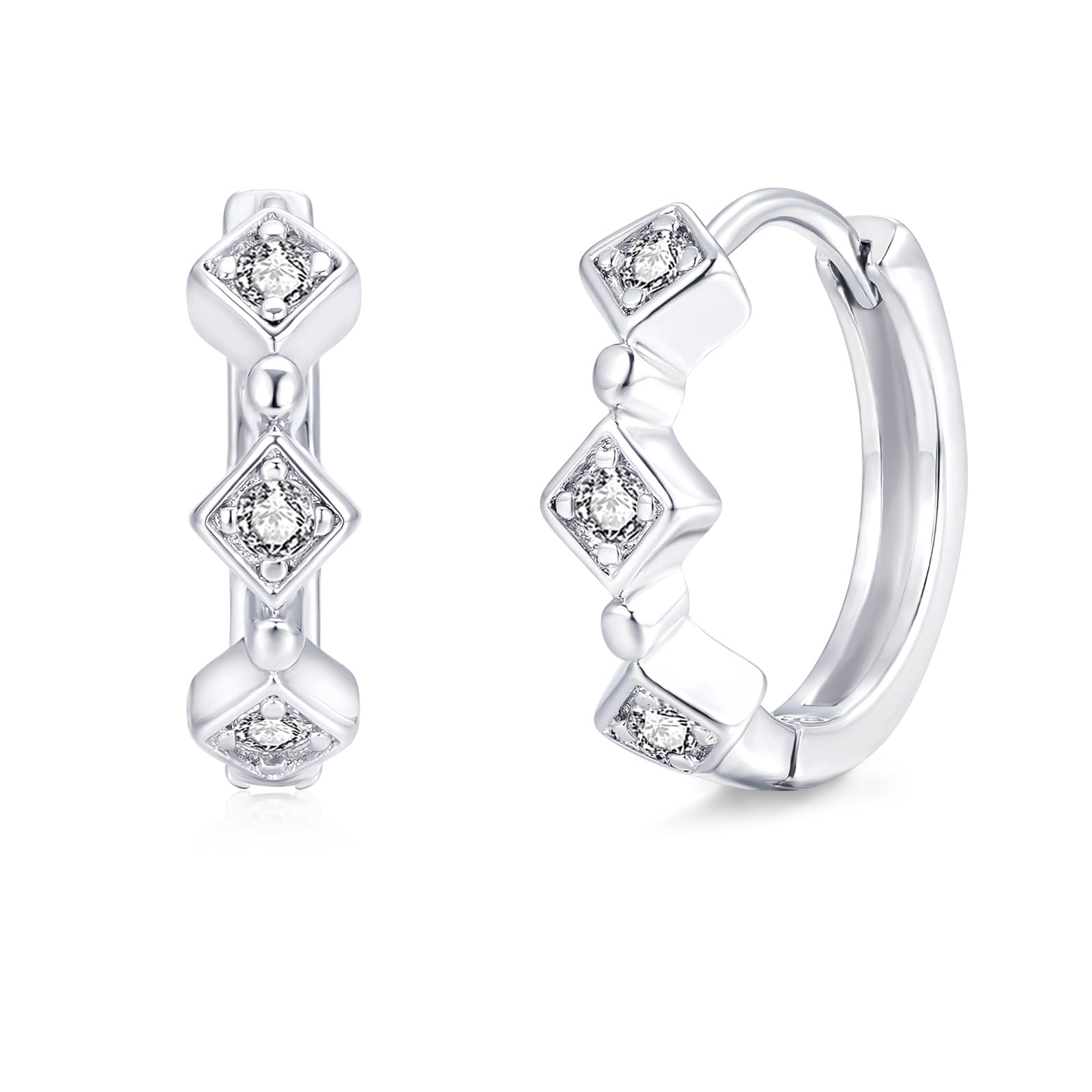 Josfeva Silber Creolen Ohrringe für Damen, 925 Sterling Silber Quadrat Herz Kreuz Ohrringe Creolen, Kleine Kreolen mit 5A Cubic Zirkonia, Hypoallergen Knorpel Ohrschmuck zum Geburtstag mit Geschenkbox