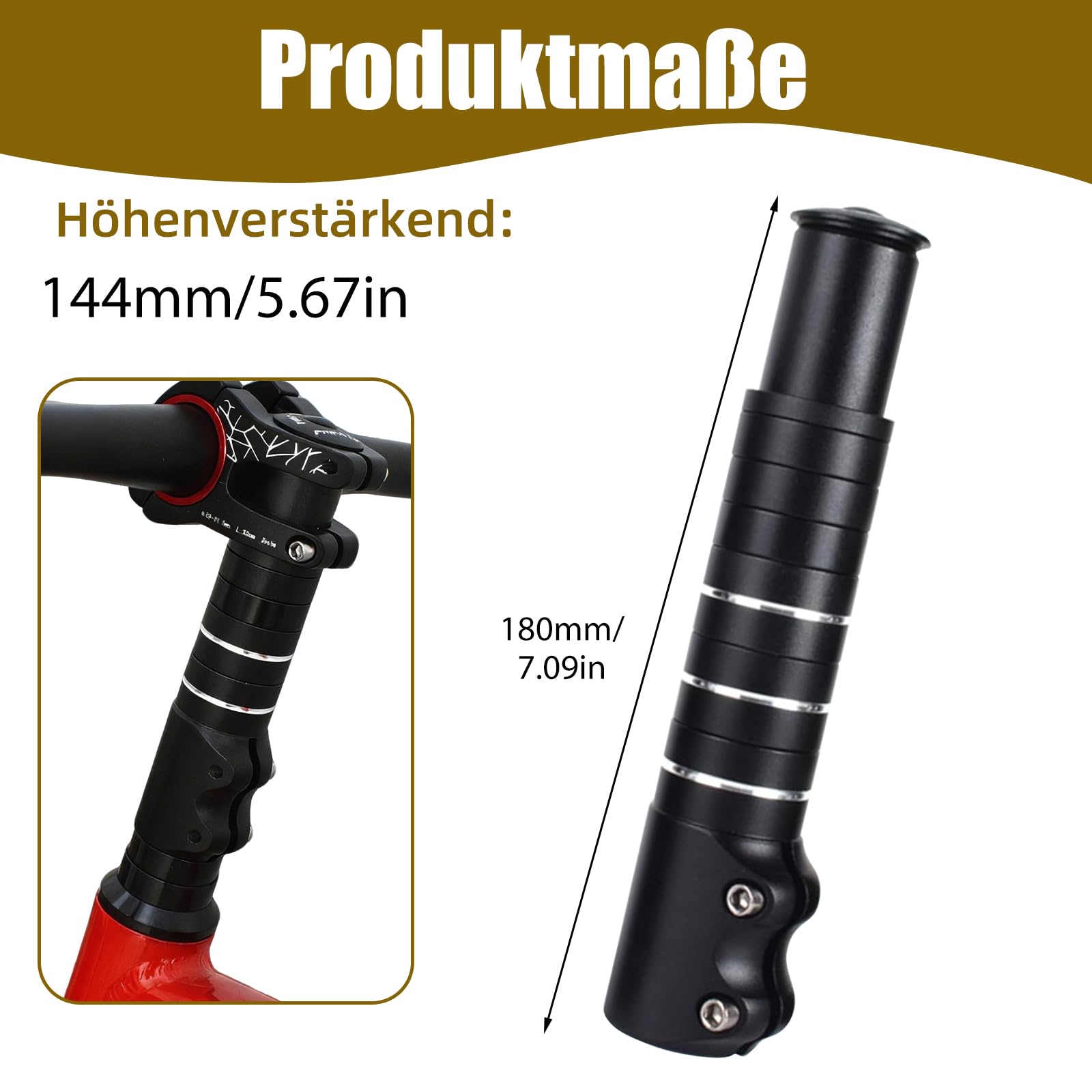 Przedłużenie kierownicy rowerowej x 2,86 cm/28,6 mm, z aluminium, podwyższenie wysokości 85-175 mm, regulacja wysokości kierownicy rowerowej, regulowany wspornik kierownicy
