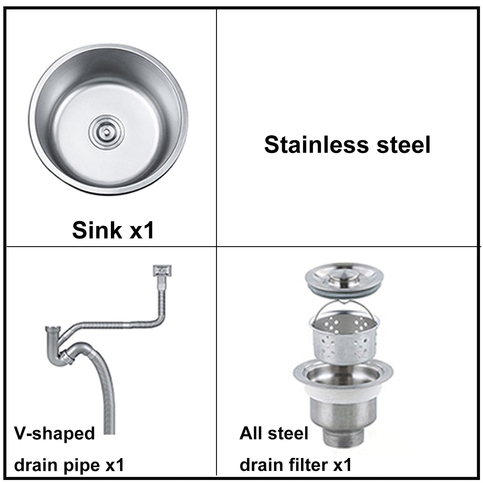 Lavello da cucina in Acciaio Inox Spazzolato Lavandino Rotondo Vasca Singola Lavandino Tondo per Bagno Home Bar Bacino Rotondo,Lavello sottopiano con filtro di scarico (32x32cm)