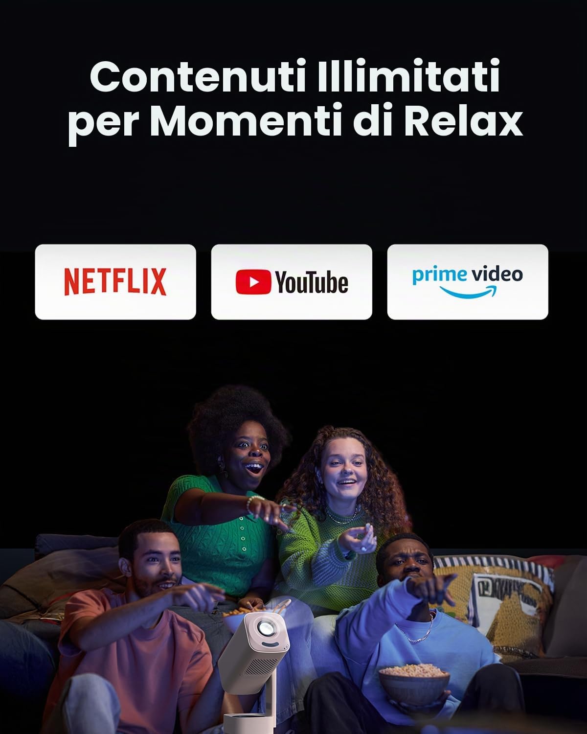 Mini videoproiettore【Applicazione integrata/Dolby Audio/Turbosonic】 Yaber T1 Pro 1080P FHD e HDR10, Proiettore portatile Punto Automatico/Correzione Trapezoidale, Retroproiettore Home Theater
