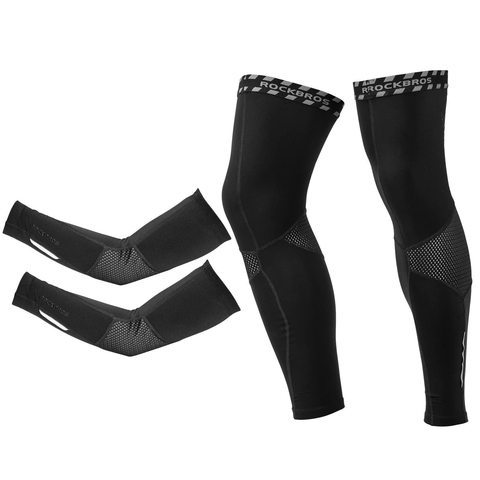 ROCKBROS Mangas de Brazos/Perneras Térmicas de Invierno Calentadores para Ciclismo Running Conducir Deportes de Hombres Mujeres Negro