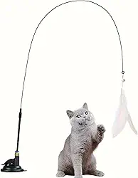 Varinha Interativa Para Gatos Com Penas, Sino e Ventosa Brinquedo De Estímulo E Caça Para Filhotes E Gatos Adultos (SORTIDO)