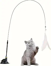 Varinha Interativa Para Gatos Com Penas, Sino e Ventosa Brinquedo De Estímulo E Caça Para Filhotes E Gatos Adultos (SORTIDO)