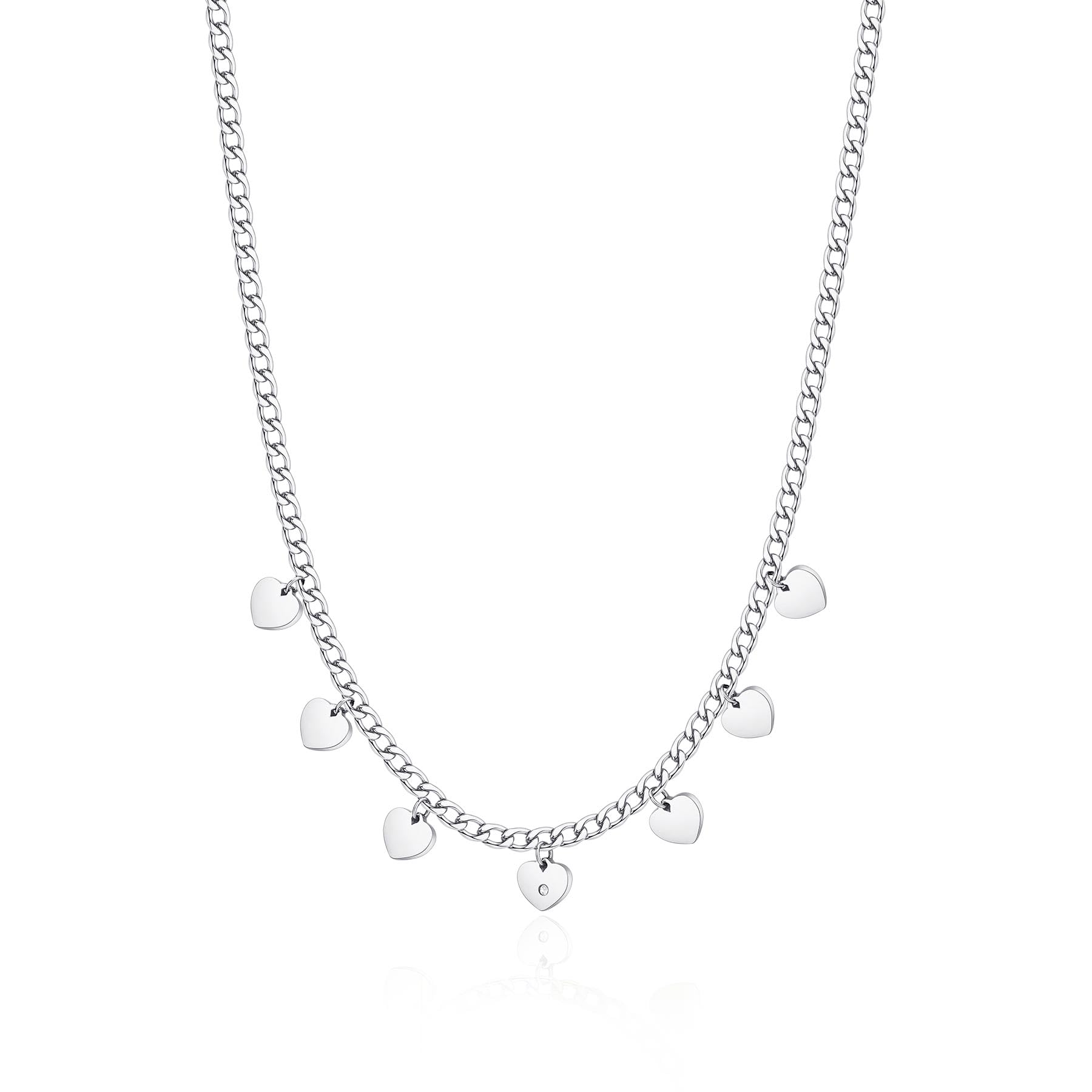 Collana Donna S'Agapõ In Acciaio 316L Con Cuore E Cristallo - Collezione Message SSG01