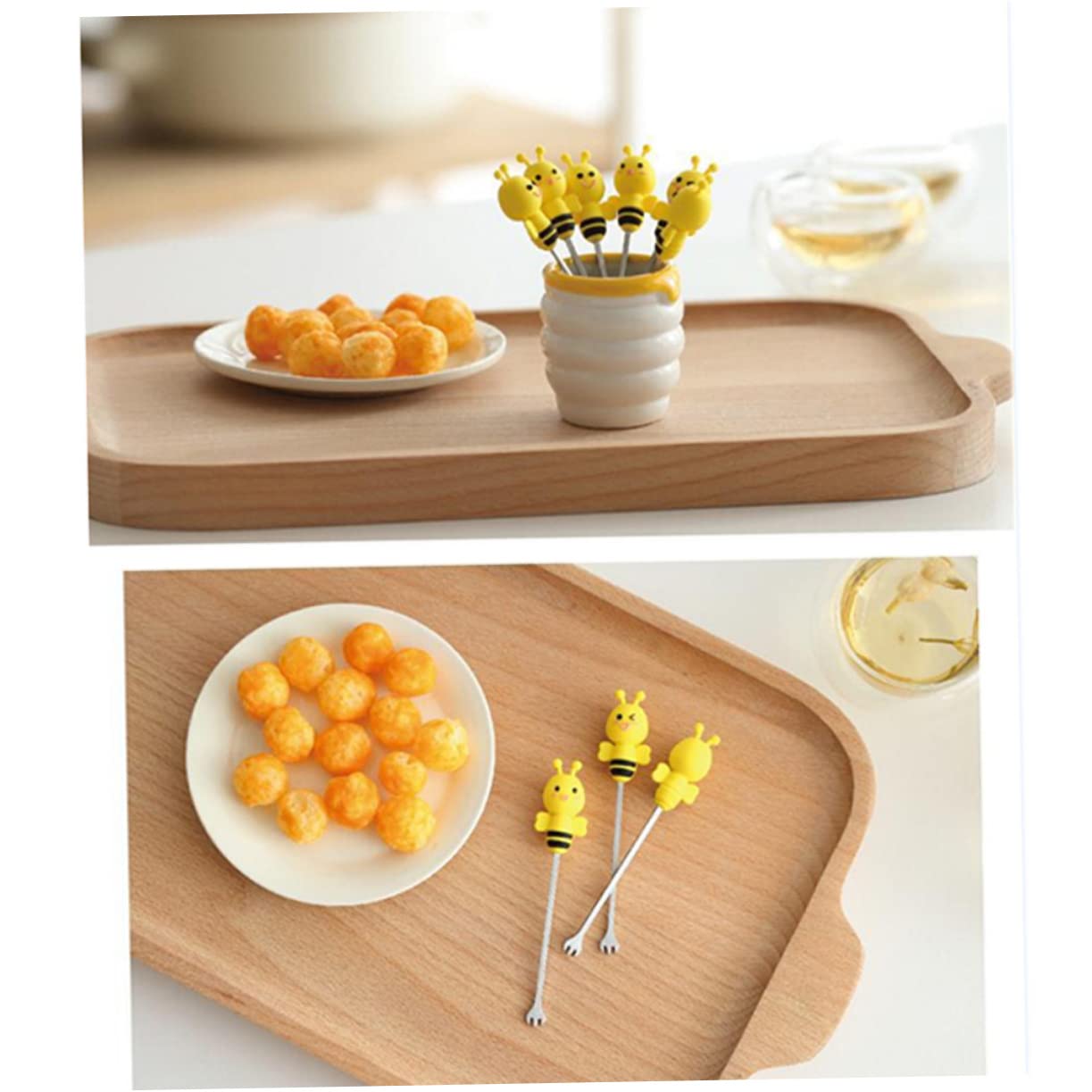 ULTECHNOVO 7Pcs Stainless Steel Fruit Forks Set with Ceramic Holder for Party Picks and Appetizers Includes Fruit Forks for Cakes Pastries Desserts and Salads