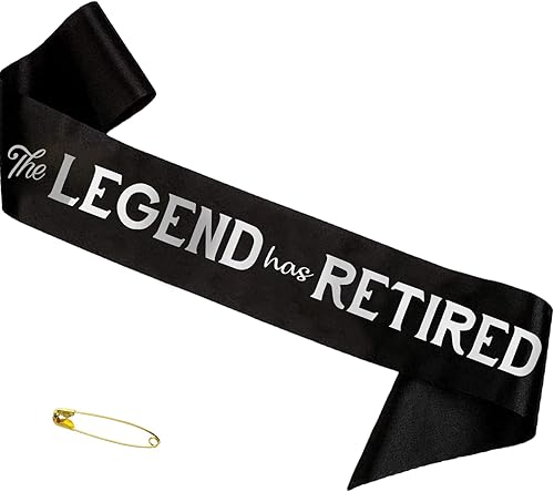 SGKUED The Legend Has Retired Sash - Banda de satén negro y lámina plateada para hombres y mujeres - Suministros para fiesta de jubilación