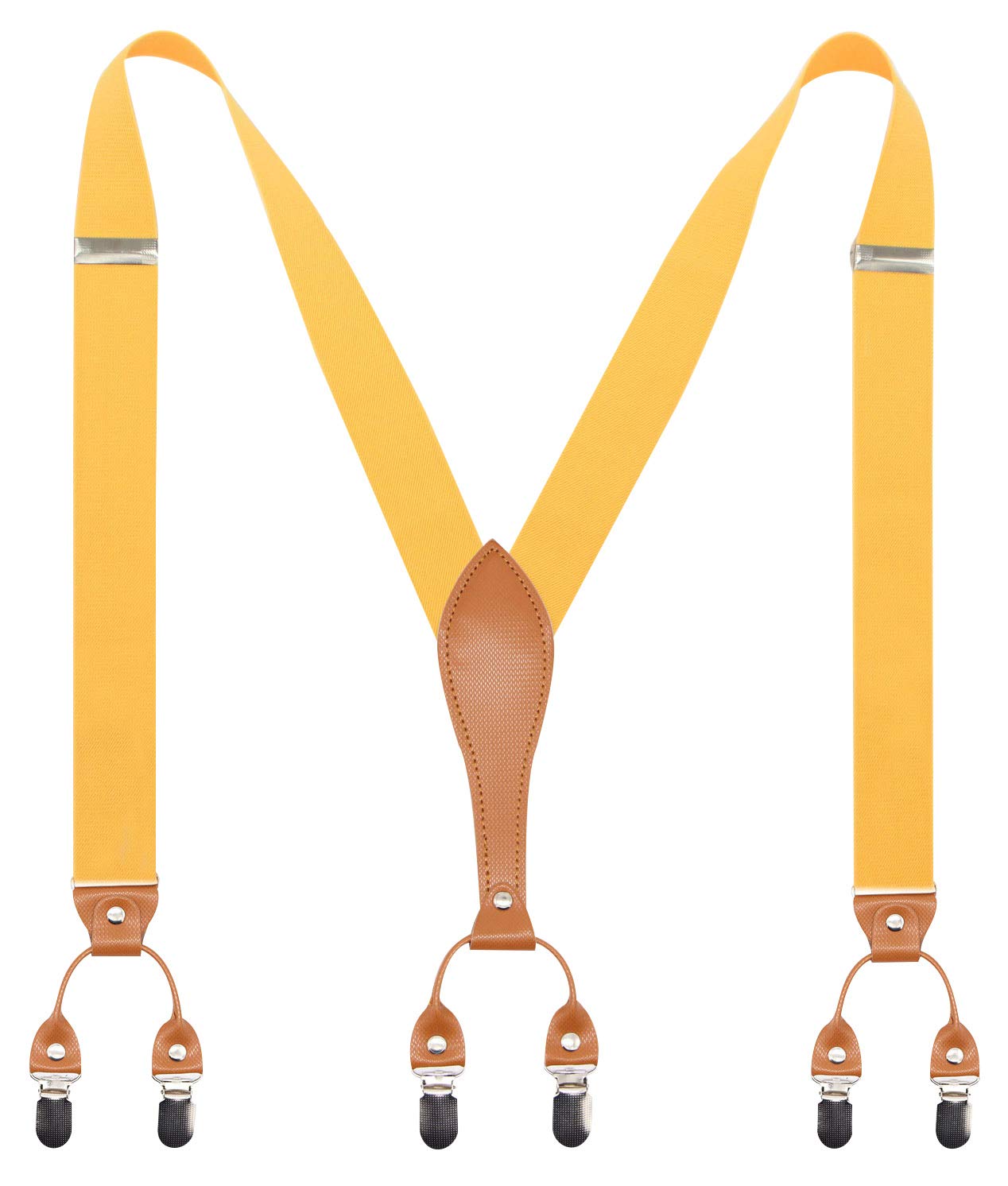 Timiot Mens Suspender Wide Leather 6 Metal Clips Adjustable Straps Y Shape