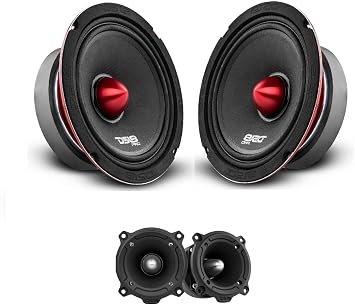 DS18 Car Speakers Bundle - 2X Midrange 6.5" Loudspeakers with Red Bullet and 2X Pro Super Bullet Tweeter 3" - Complete Audio Package for Your car Stereo Sound System